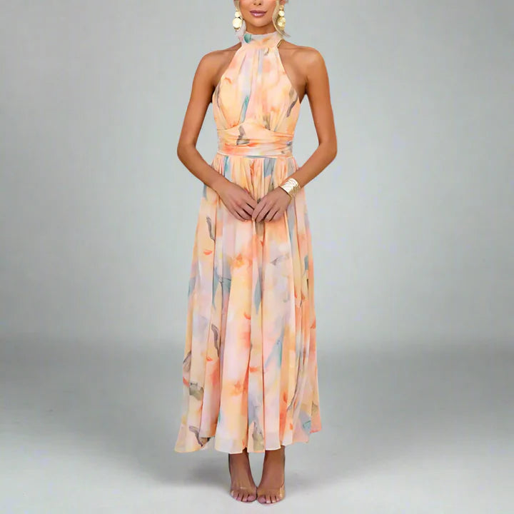 Aquarel Maxi Jurk met Halternek