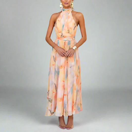 Aquarel Maxi Jurk met Halternek