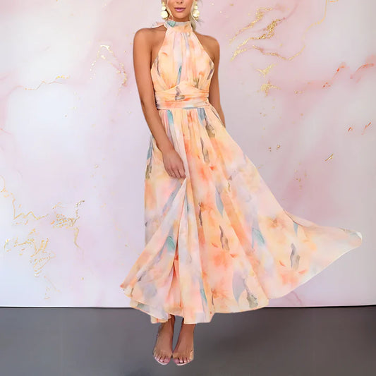 Aquarel Maxi Jurk met Halternek
